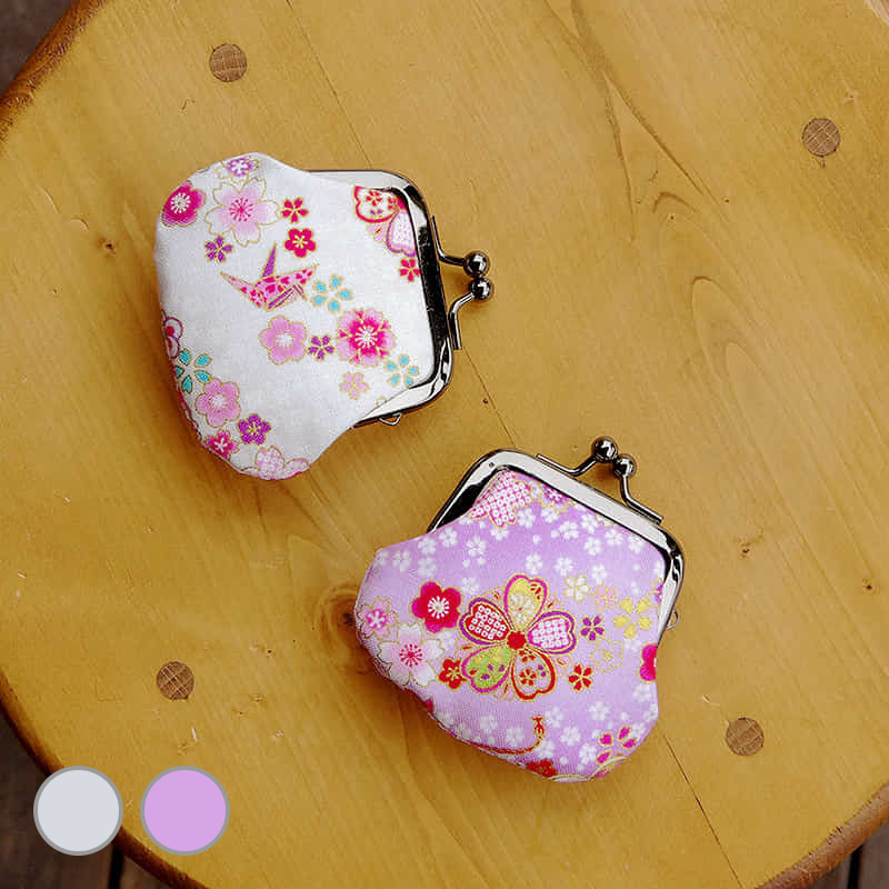 お賽銭用がま口財布/花吹雪と折り鶴(紫/白)