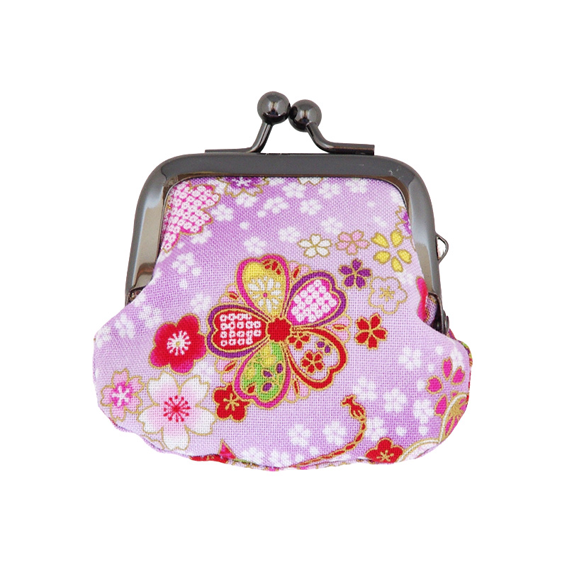お賽銭用がま口財布/花吹雪と折り鶴(紫/白)