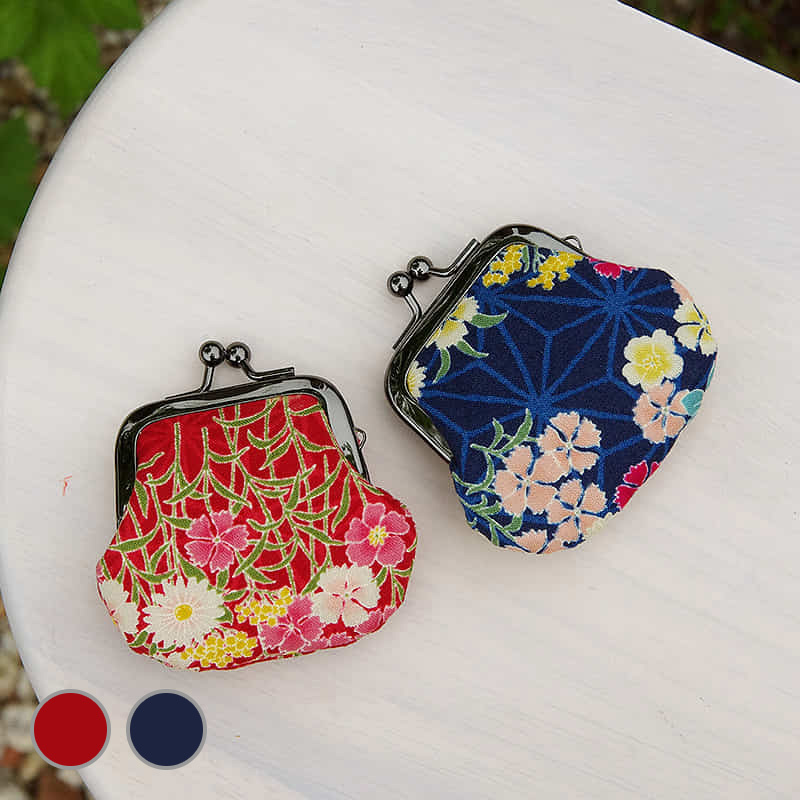 お賽銭用がま口財布/ 麻の葉撫子(紺/赤)