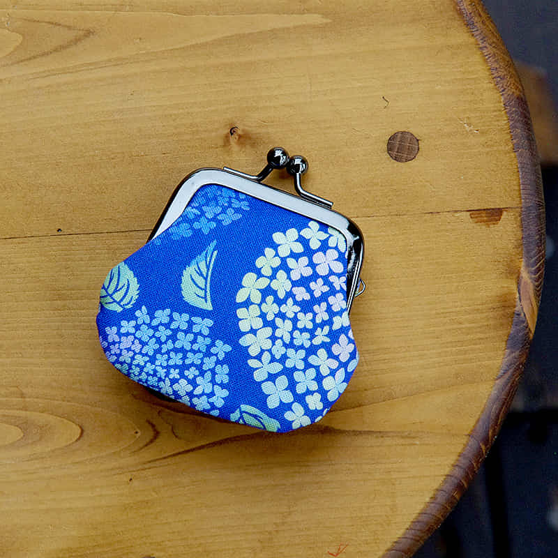 お賽銭用がま口財布/水彩紫陽花(青)