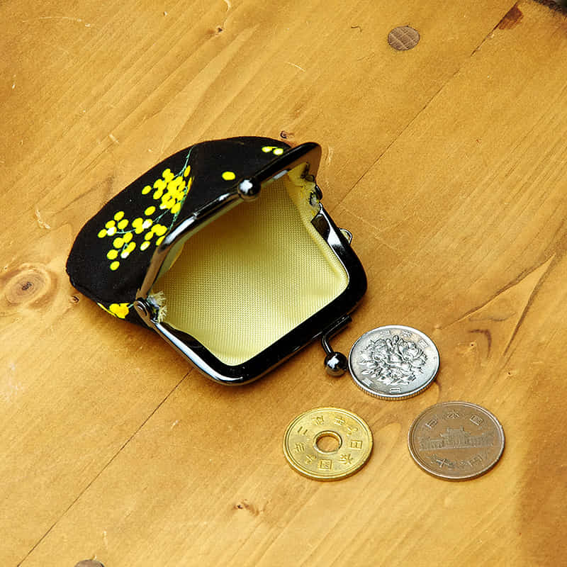 お賽銭用がま口財布/ ミモザ(黒/キナリ)