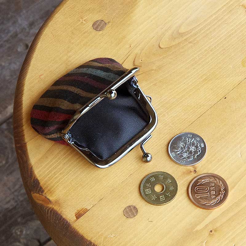 お賽銭用がま口/滝節縞模様(黒/茶)