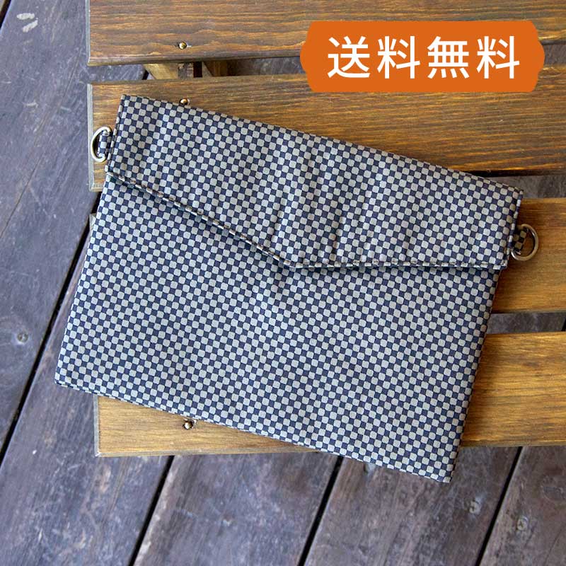 《ネコポス送料無料》【ショルダーストラップ対応】御朱印帳袋(御朱印帳ポーチ)/市松柄(黒グレー)