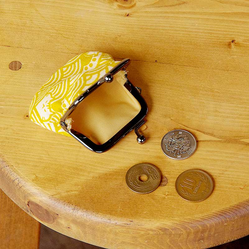 お賽銭用がま口/福猫青海波(黄色/青)
