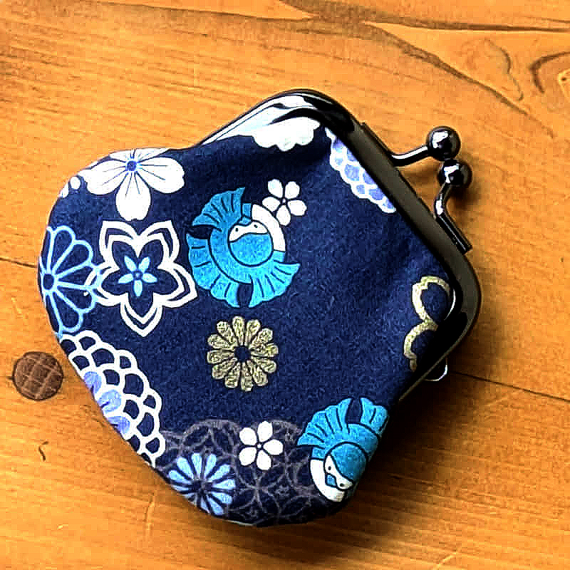 お賽銭用がま口/ ふくら雀(青)
