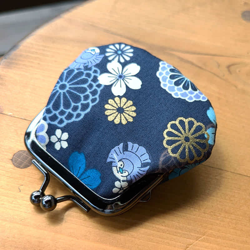 お賽銭用がま口/ ふくら雀(青)