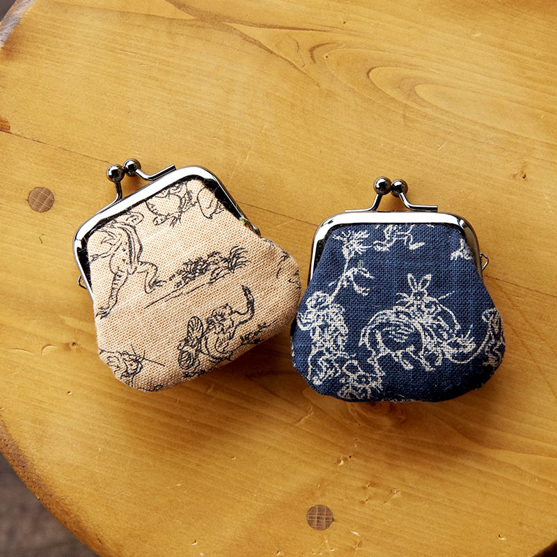 お賽銭用がま口/鳥獣戯画(薄茶/紺)