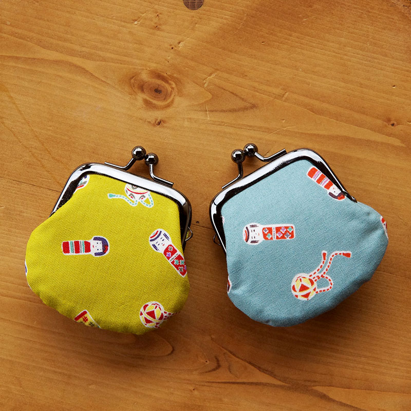 お賽銭用がま口/こけし(くすみブルー/くすみイエロー)