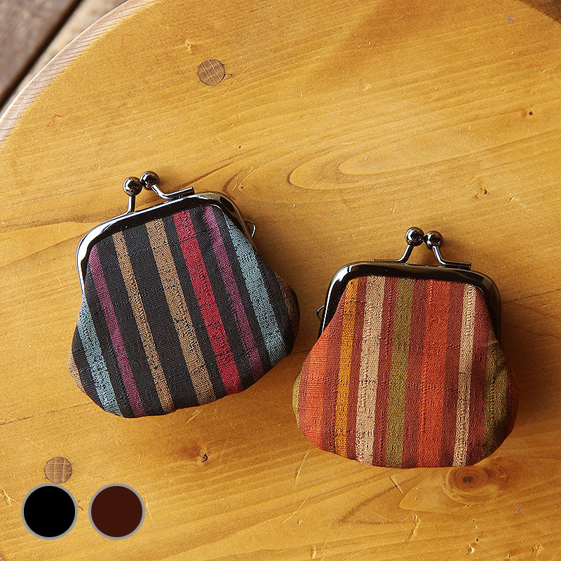 お賽銭用がま口/滝節縞模様(黒/茶)