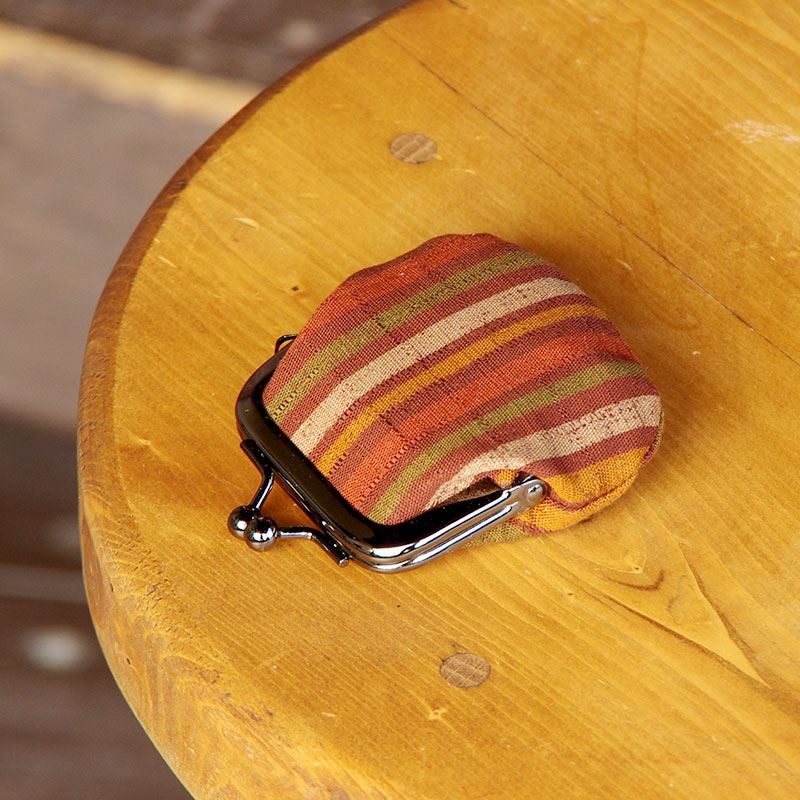 お賽銭用がま口/滝節縞模様(黒/茶)