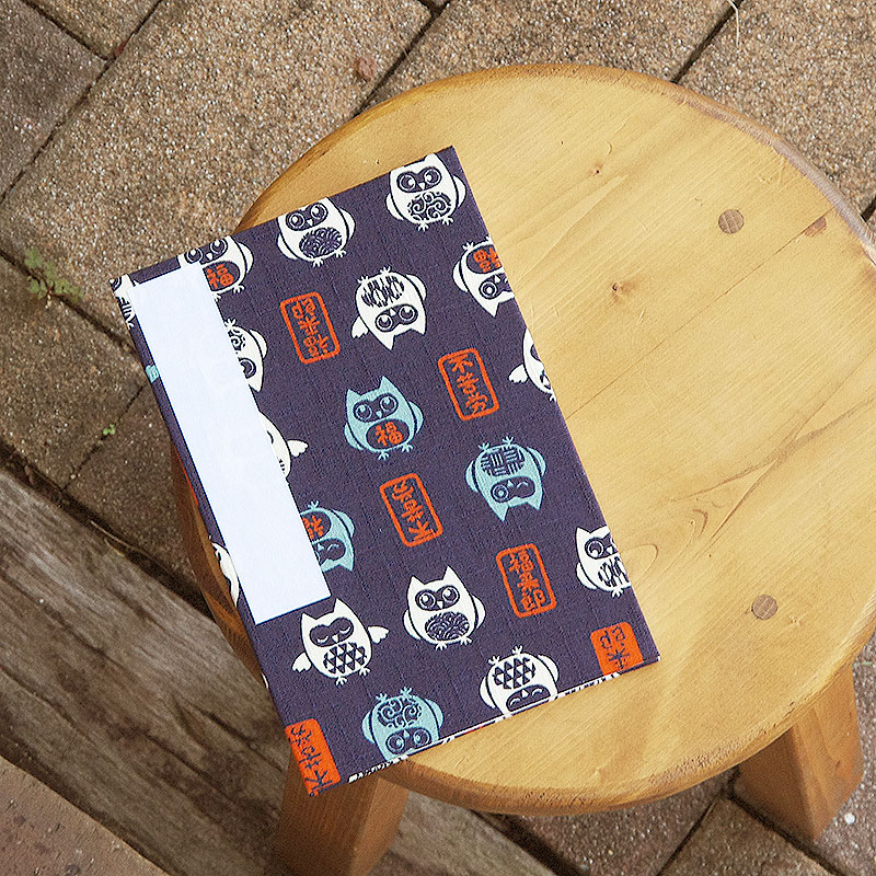 《ネコポス送料無料》 大判 御朱印帳(納経帳) 福福フクロウ(紺/エンジ) 蛇腹タイプ