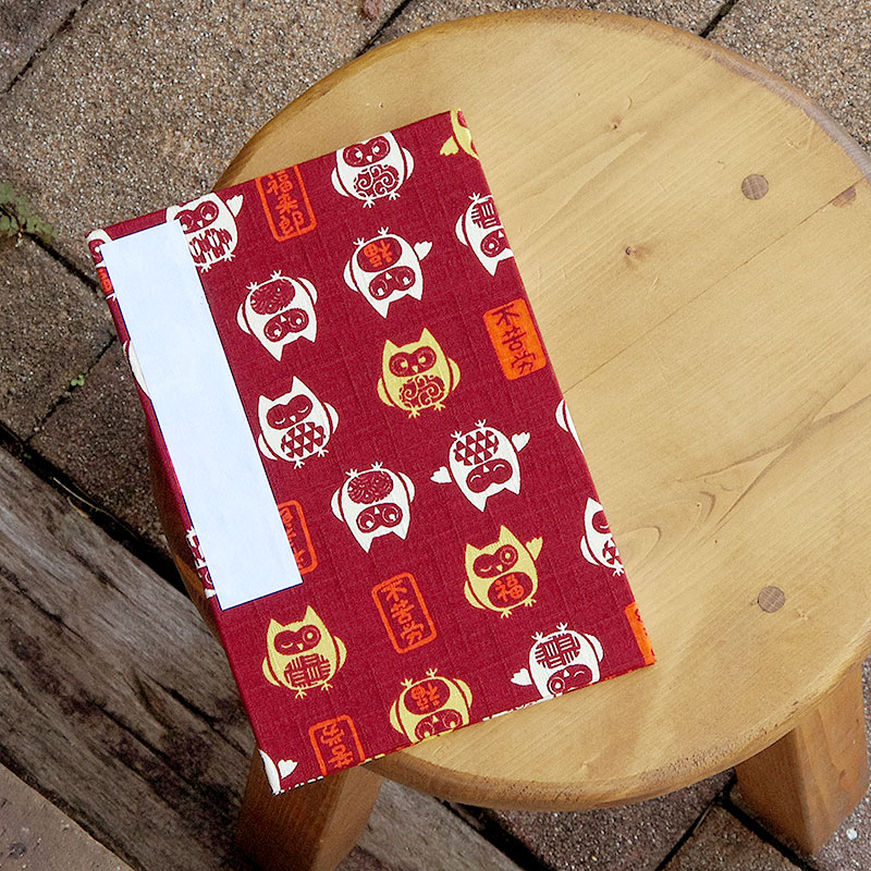 《ネコポス送料無料》 大判 御朱印帳(納経帳) 福福フクロウ(紺/エンジ) 蛇腹タイプ