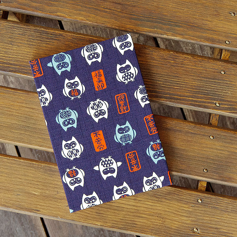 《ネコポス送料無料》 大判 御朱印帳(納経帳) 福福フクロウ(紺/エンジ) 蛇腹タイプ