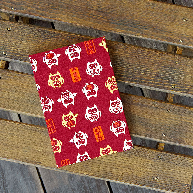 《ネコポス送料無料》 大判 御朱印帳(納経帳) 福福フクロウ(紺/エンジ) 蛇腹タイプ