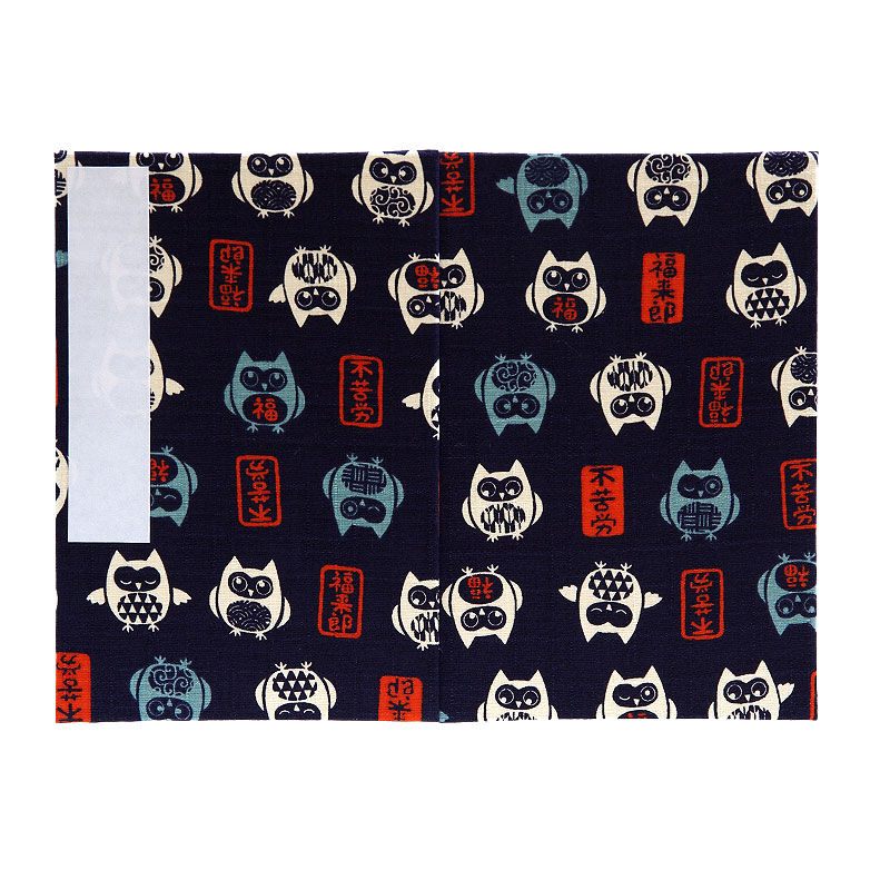 《ネコポス送料無料》 大判 御朱印帳(納経帳) 福福フクロウ(紺/エンジ) 蛇腹タイプ