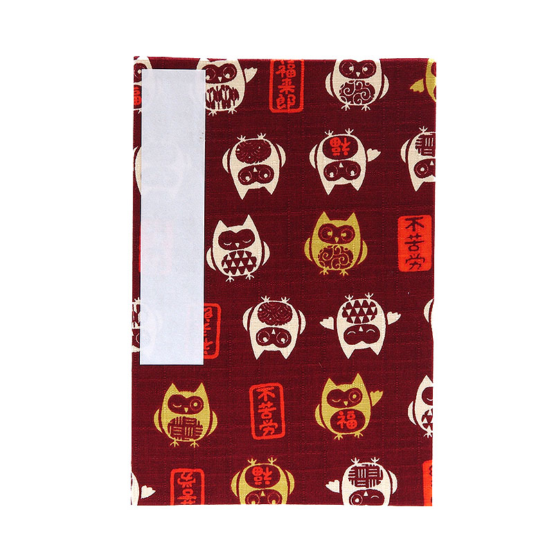 《ネコポス送料無料》 大判 御朱印帳(納経帳) 福福フクロウ(紺/エンジ) 蛇腹タイプ