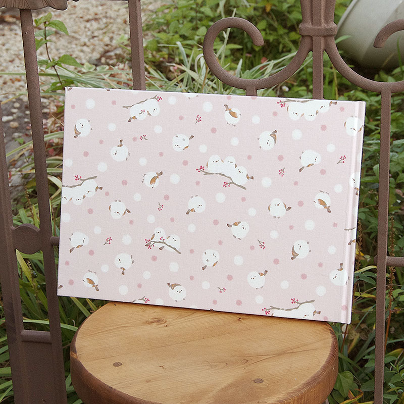 《ネコポス送料無料》 書き置き御朱印専用/見開きサイズ御朱印ホルダー/シマエナガと赤い実(ピンク/水色/グレー)