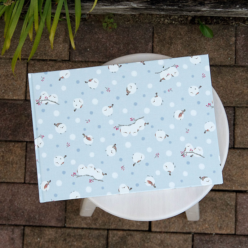 《ネコポス送料無料》 書き置き御朱印専用/見開きサイズ御朱印ホルダー/シマエナガと赤い実(ピンク/水色/グレー)