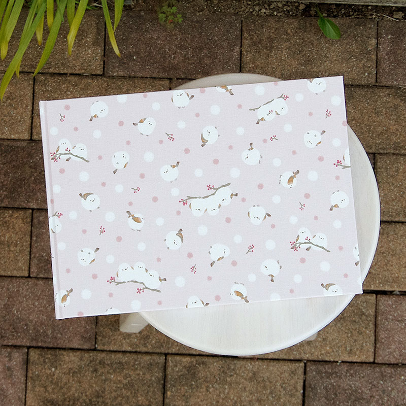 《ネコポス送料無料》 書き置き御朱印専用/見開きサイズ御朱印ホルダー/シマエナガと赤い実(ピンク/水色/グレー)