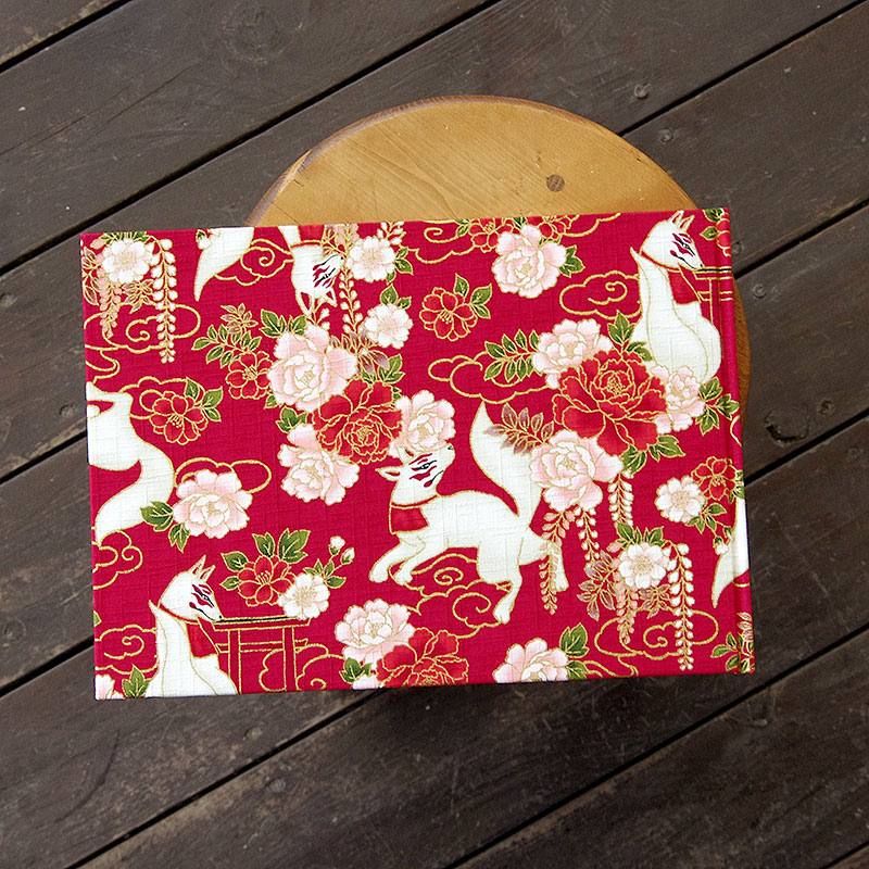 《ネコポス送料無料》 書き置き御朱印専用/見開きサイズ御朱印ホルダー/稲荷きつね(赤/若草/カラシ)