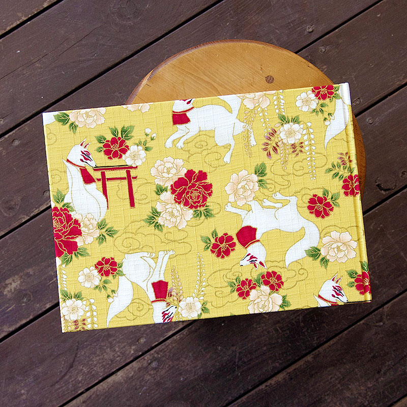 《ネコポス送料無料》 書き置き御朱印専用/見開きサイズ御朱印ホルダー/稲荷きつね(赤/若草/カラシ)