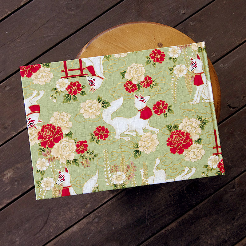 《ネコポス送料無料》 書き置き御朱印専用/見開きサイズ御朱印ホルダー/稲荷きつね(赤/若草/カラシ)