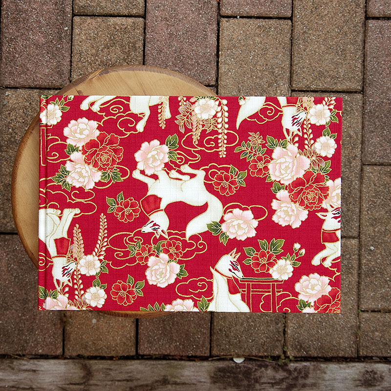 《ネコポス送料無料》 書き置き御朱印専用/見開きサイズ御朱印ホルダー/稲荷きつね(赤/若草/カラシ)