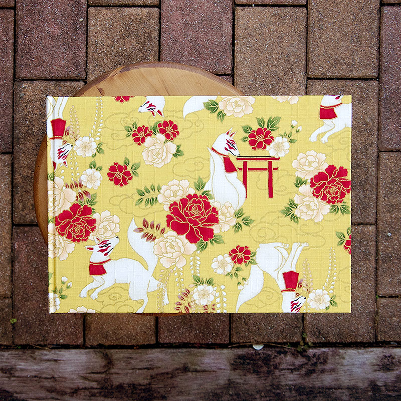 《ネコポス送料無料》 書き置き御朱印専用/見開きサイズ御朱印ホルダー/稲荷きつね(赤/若草/カラシ)