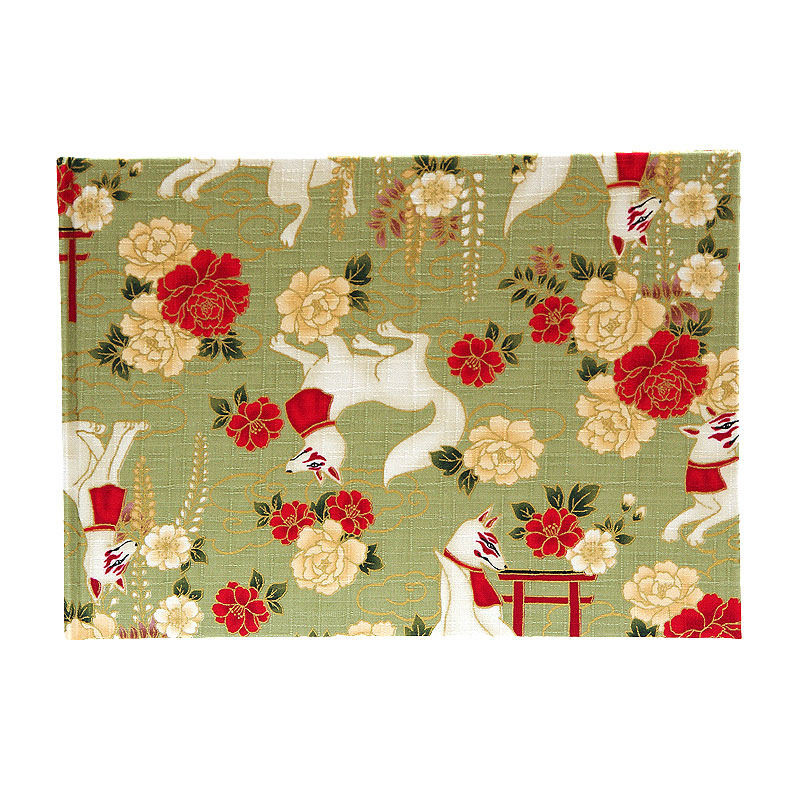 《ネコポス送料無料》 書き置き御朱印専用/見開きサイズ御朱印ホルダー/稲荷きつね(赤/若草/カラシ)