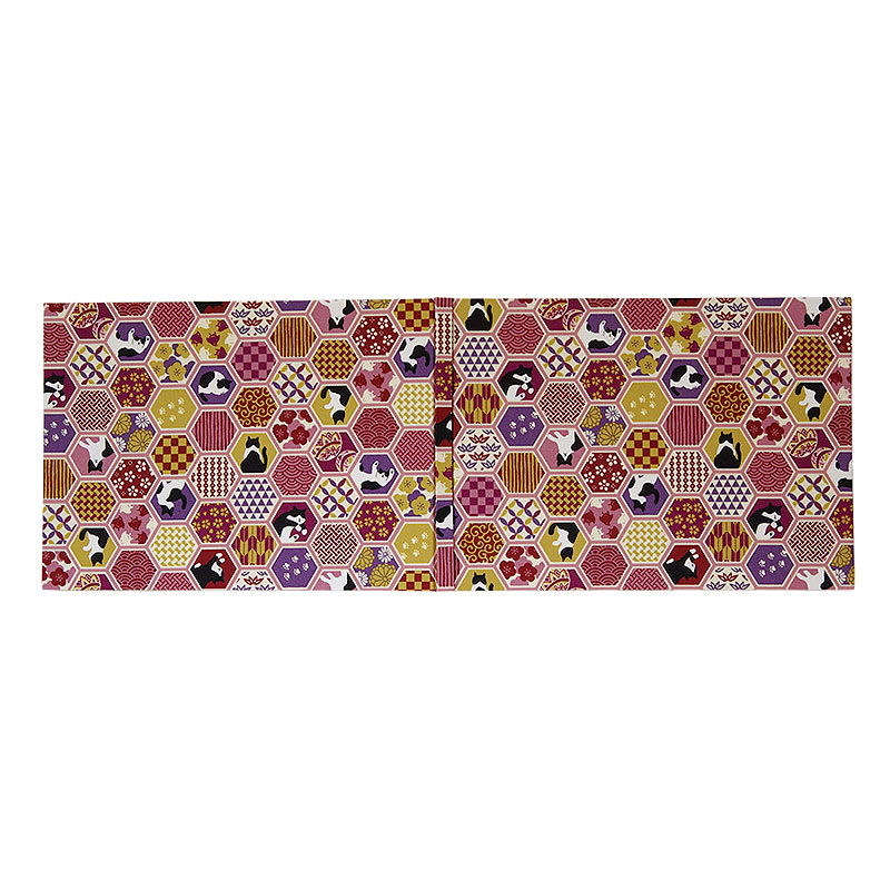 《ネコポス送料無料》 書き置き御朱印専用/見開きサイズ御朱印ホルダー/ハチワレ猫と亀甲伝統文様