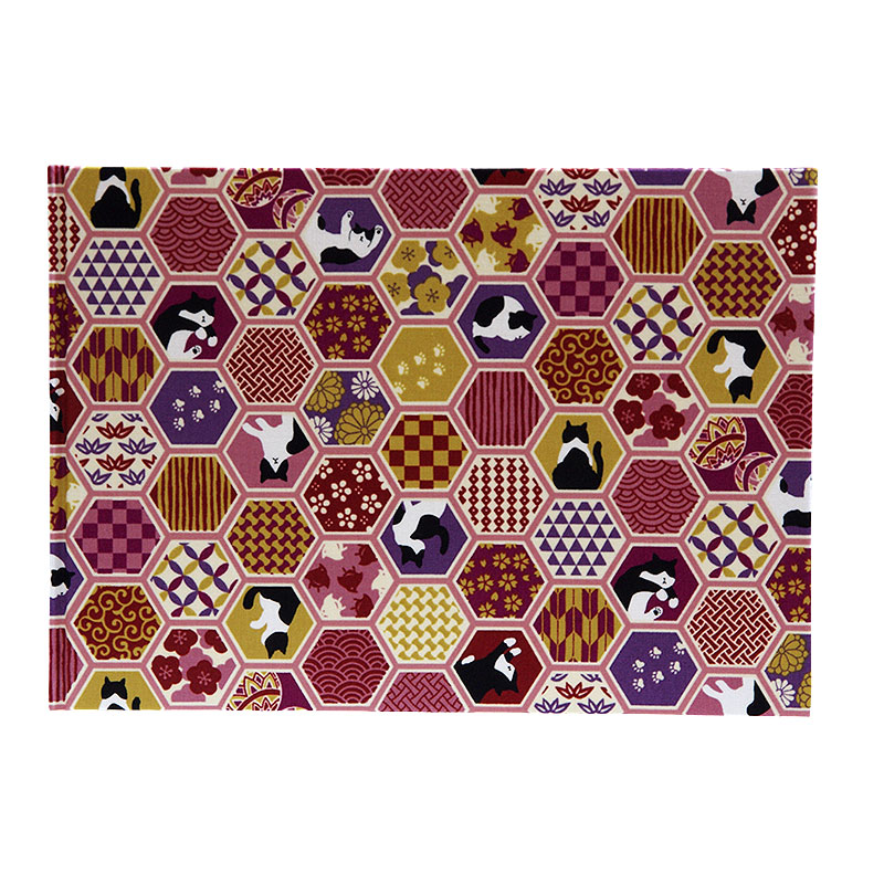 《ネコポス送料無料》 書き置き御朱印専用/見開きサイズ御朱印ホルダー/ハチワレ猫と亀甲伝統文様