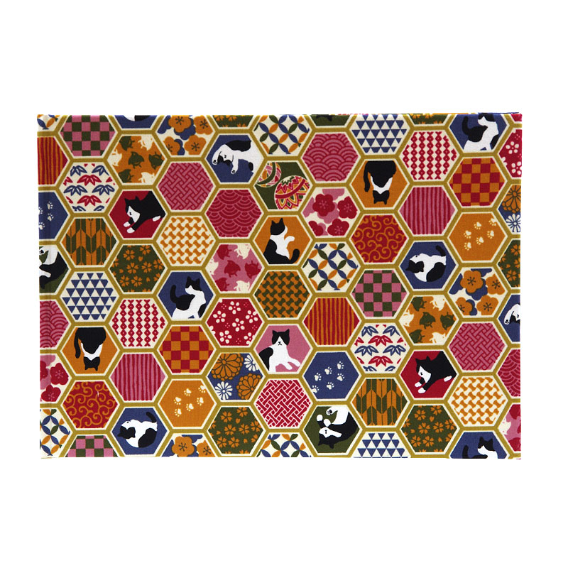 《ネコポス送料無料》 書き置き御朱印専用/見開きサイズ御朱印ホルダー/ハチワレ猫と亀甲伝統文様