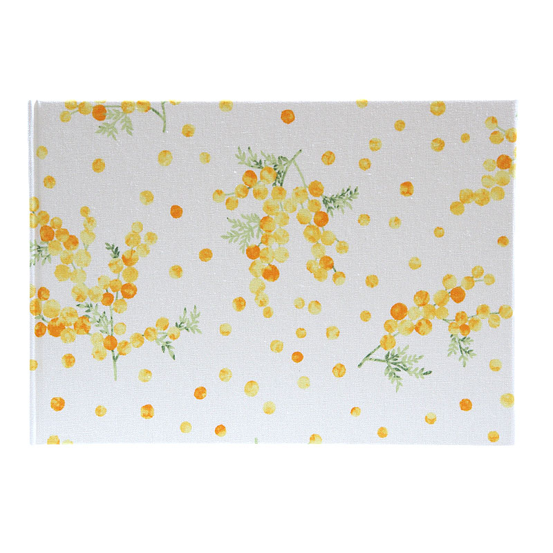 《ネコポス送料無料》 書き置き御朱印専用/見開きサイズ御朱印ホルダー/水彩風ミモザ(白/紺)