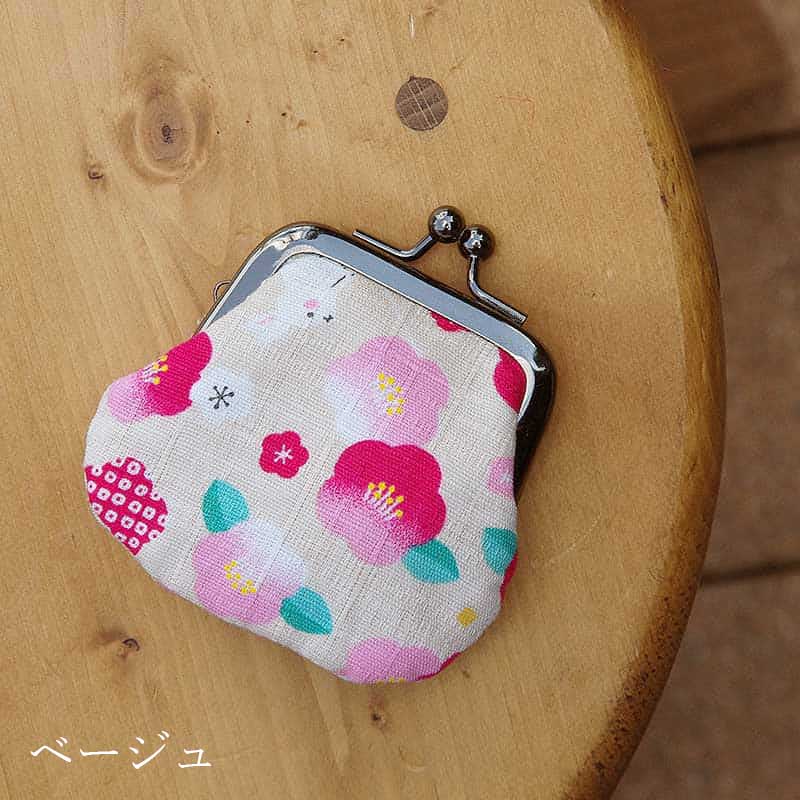 お賽銭用がま口財布/ 椿うさぎ(ベージュ/黒)
