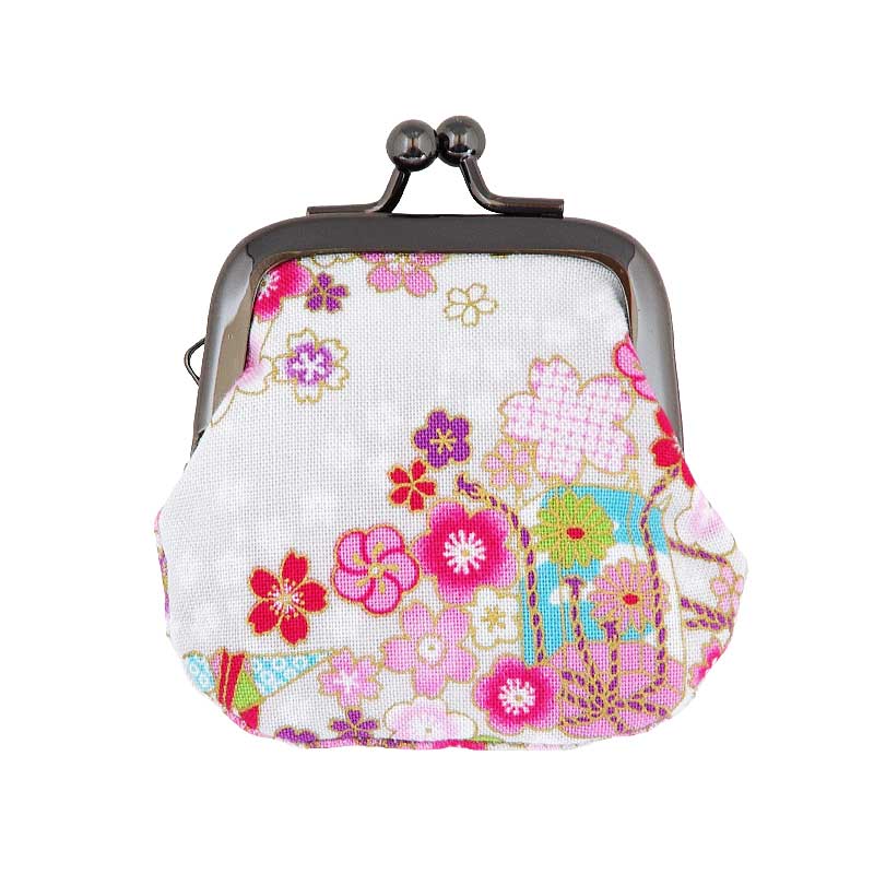 お賽銭用がま口財布/花吹雪と折り鶴(紫/白)