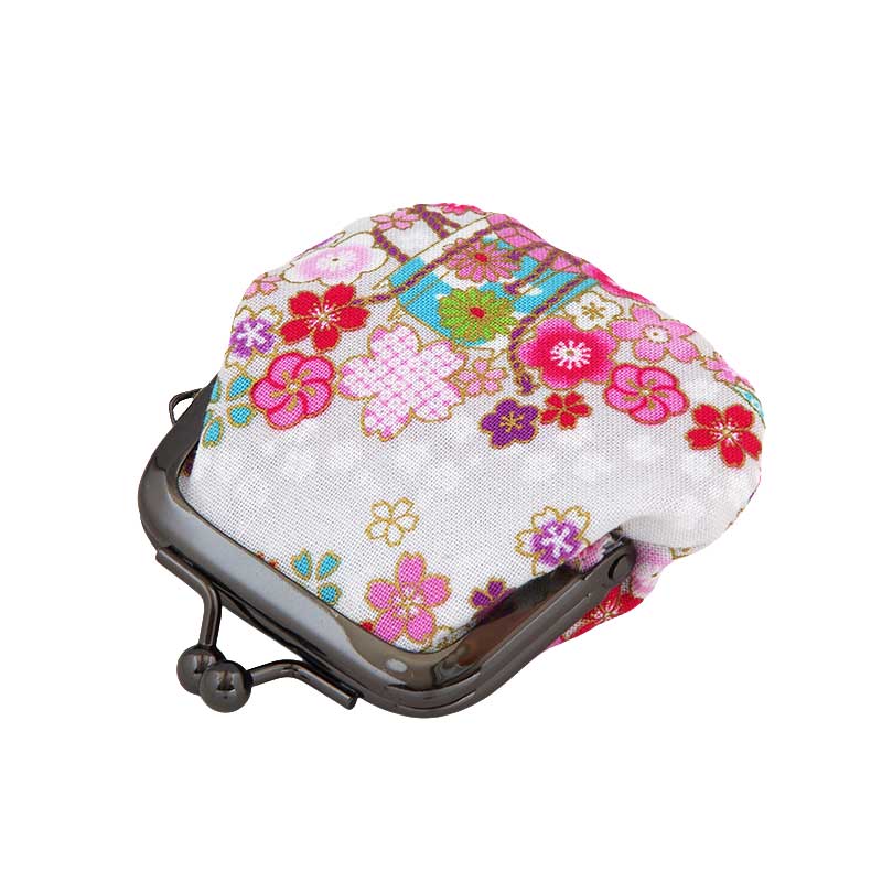 お賽銭用がま口財布/花吹雪と折り鶴(紫/白)