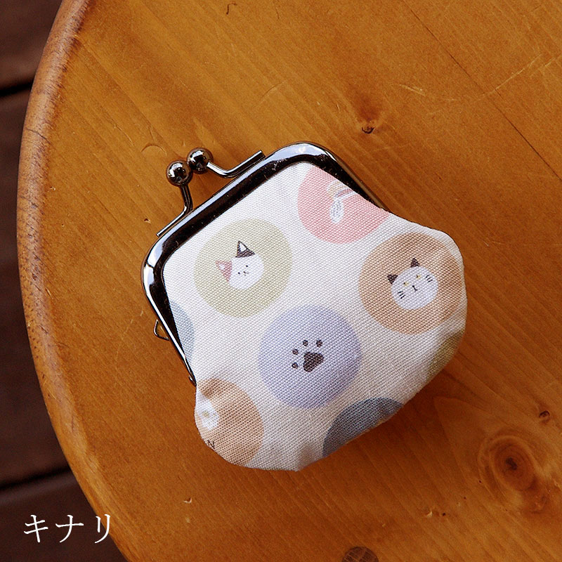 お賽銭用がま口/ 水玉猫さん(水色/キナリ)
