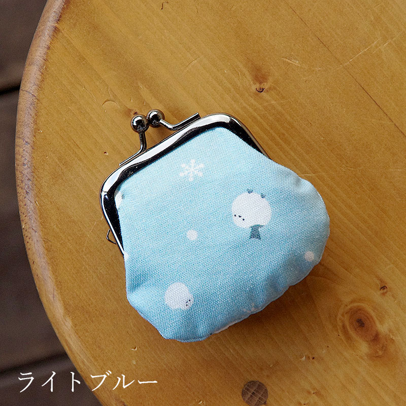 お賽銭用がま口/シマエナガと雪だるま(ラベンダーグレー/ライトブルー)