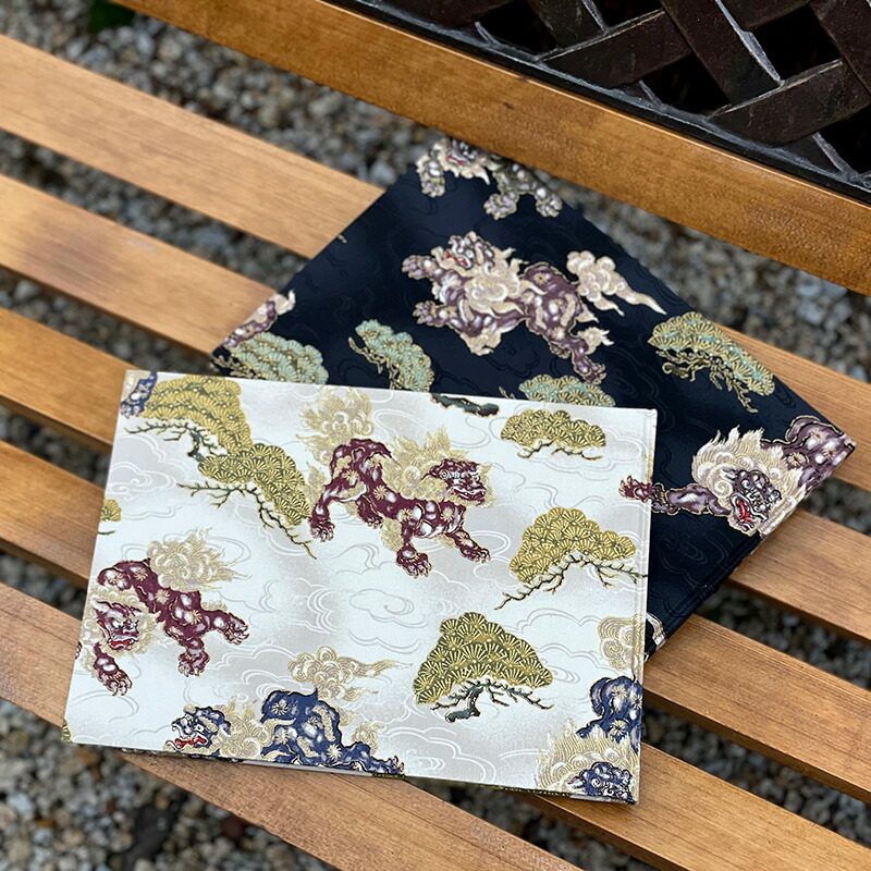 【書置き御朱印専用】 【見開きサイズ】御朱印ホルダー/金彩唐獅子(黒)【ネコポス送料無料】