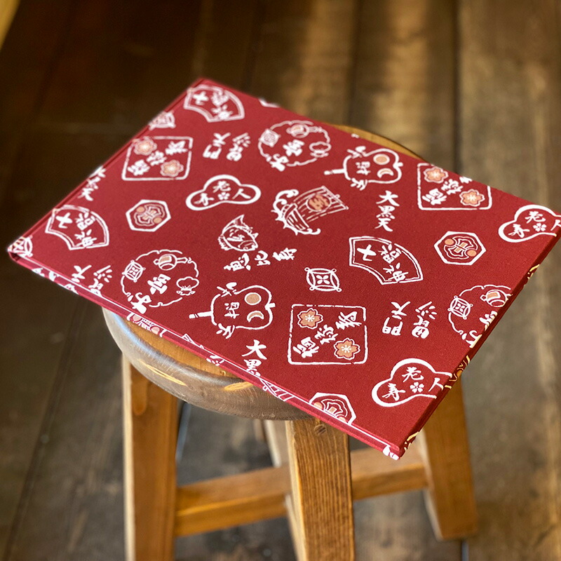 【書置き御朱印専用】 【見開きサイズ】御朱印ホルダー/七福神と宝船(赤)【ネコポス送料無料】