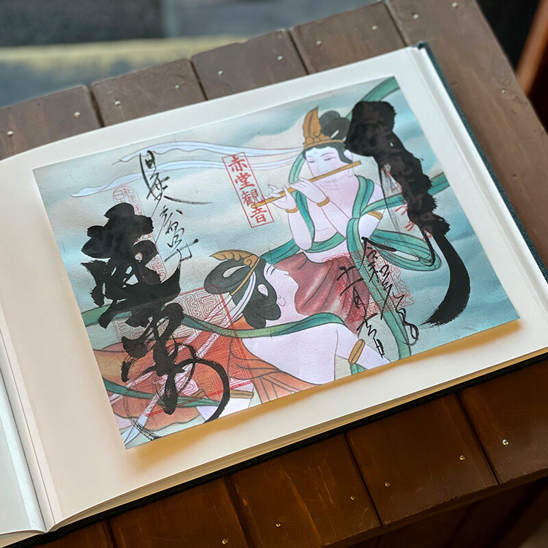 【書置き御朱印専用】 【見開きサイズ】御朱印ホルダー/七福神と宝船(赤)【ネコポス送料無料】
