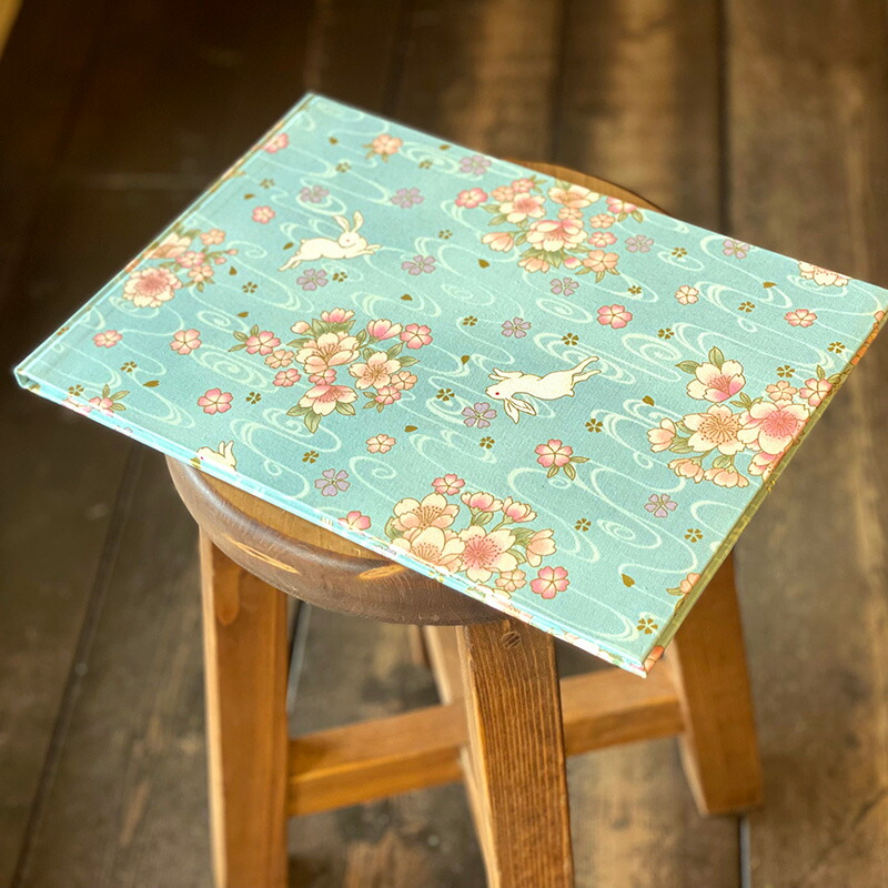 【書置き御朱印専用】 【見開きサイズ】御朱印ホルダー/波桜うさぎ(水色)【ネコポス送料無料】