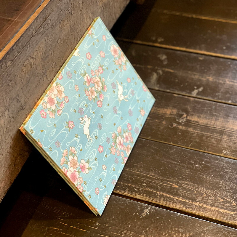 【書置き御朱印専用】 【見開きサイズ】御朱印ホルダー/波桜うさぎ(水色)【ネコポス送料無料】