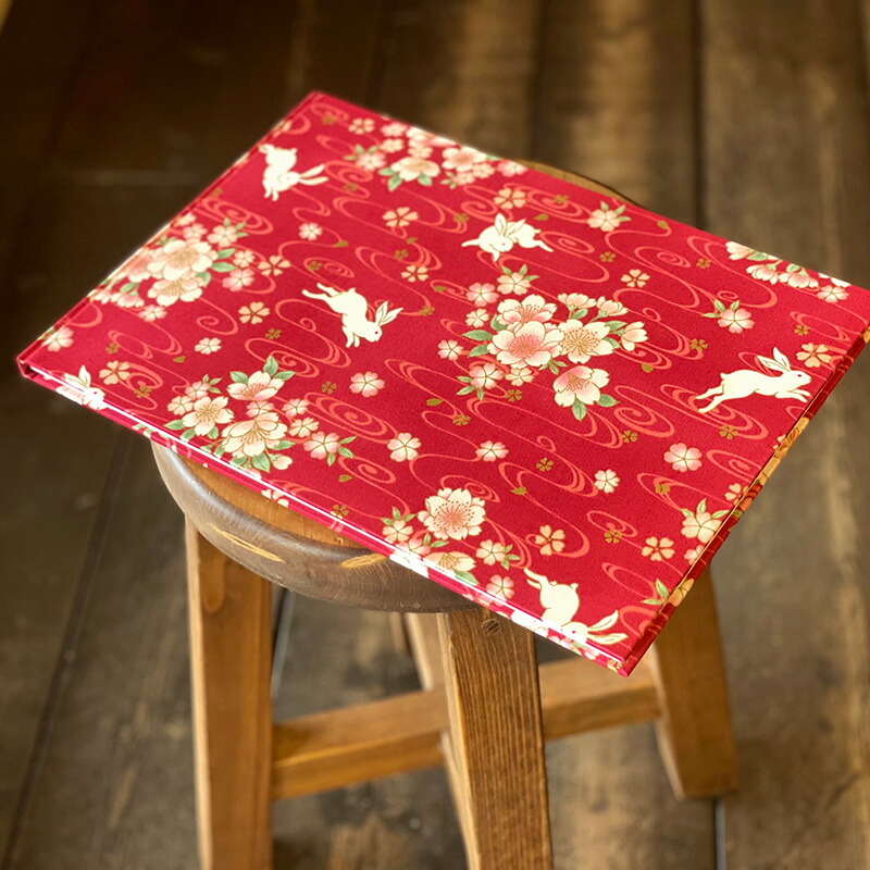 【書置き御朱印専用】 【見開きサイズ】御朱印ホルダー/波桜うさぎ(赤)【ネコポス送料無料】