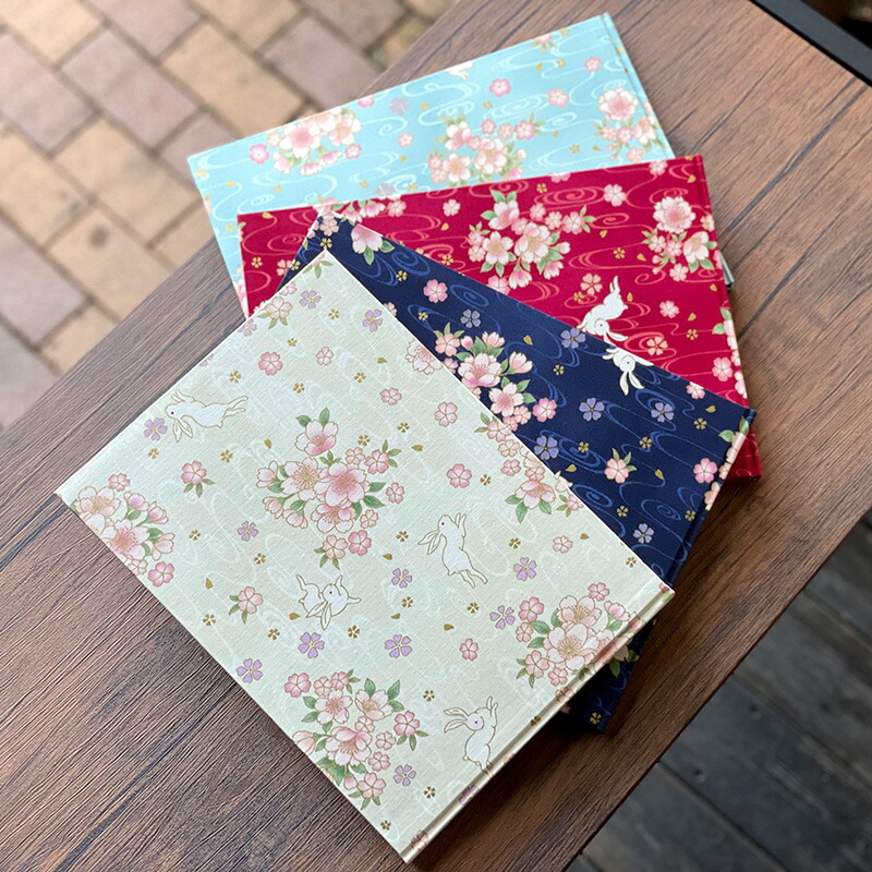 【書置き御朱印専用】 【見開きサイズ】御朱印ホルダー/波桜うさぎ(赤)【ネコポス送料無料】