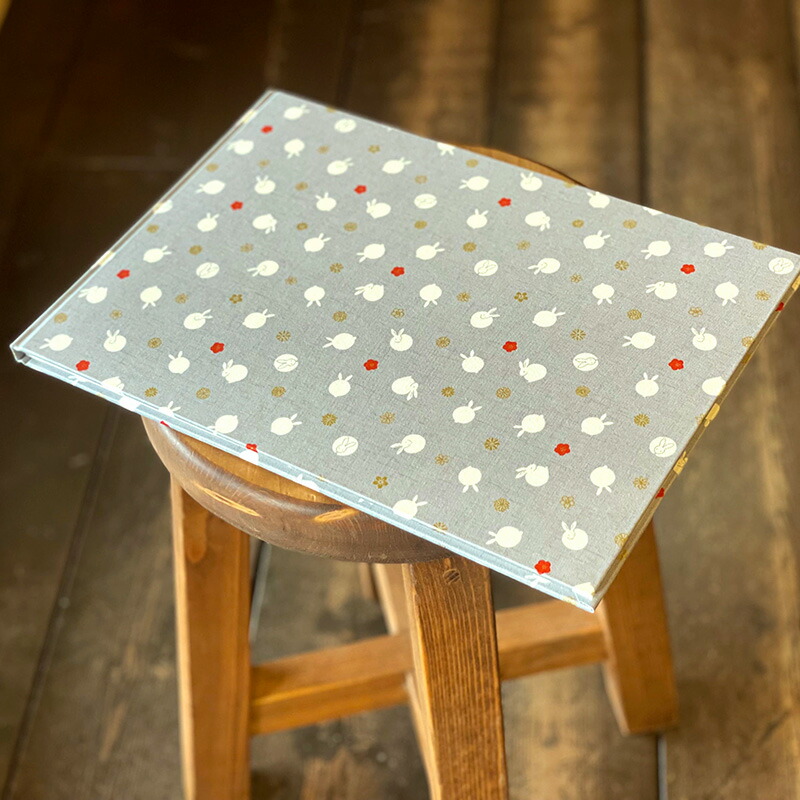 【書置き御朱印専用】 【見開きサイズ】御朱印ホルダー/丸うさぎ(グレー)【ネコポス送料無料】