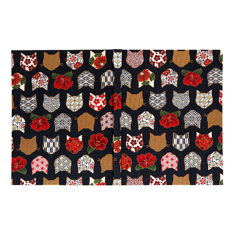 《ネコポス送料無料》 【書き置き御朱印専用】御朱印ホルダー/椿と和柄猫顔(赤/黒/白)