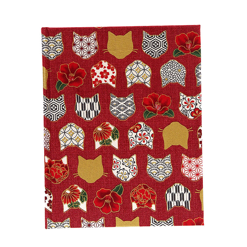 《ネコポス送料無料》 【書き置き御朱印専用】御朱印ホルダー/椿と和柄猫顔(赤/黒/白)