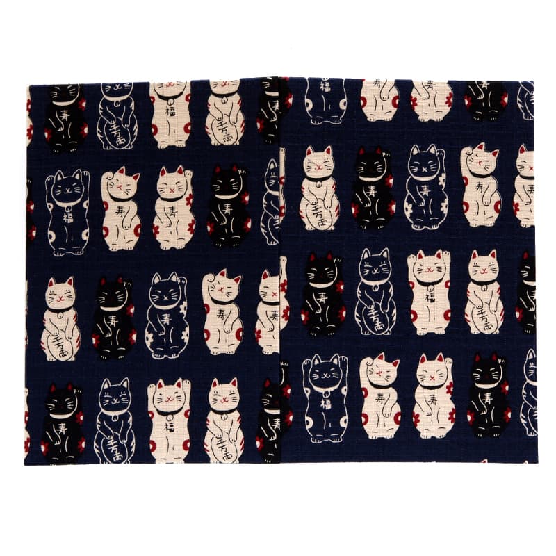 【三十三ヶ所納経帖】まねき猫(紺)ビニールカバー付 表題ラベル付 大判 蛇腹 /ネコポス送料無料