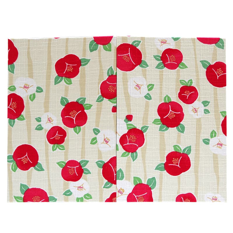 【三十三ヶ所納経帖】よろけ椿(キナリ)ビニールカバー付 表題ラベル付 大判 蛇腹 /ネコポス送料無料